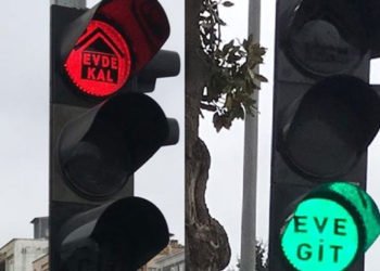 Trafik ışıklarıyla 'Evde kal' çağrısı