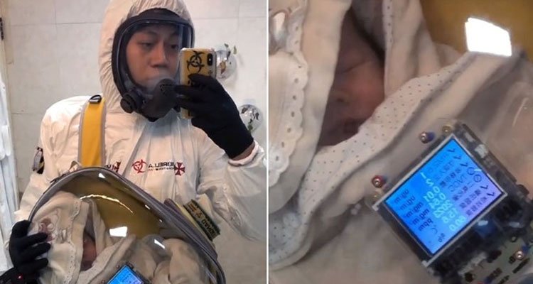 Oğlunu koronavirüsten korumak için güvenlik kapsülü yaptı
